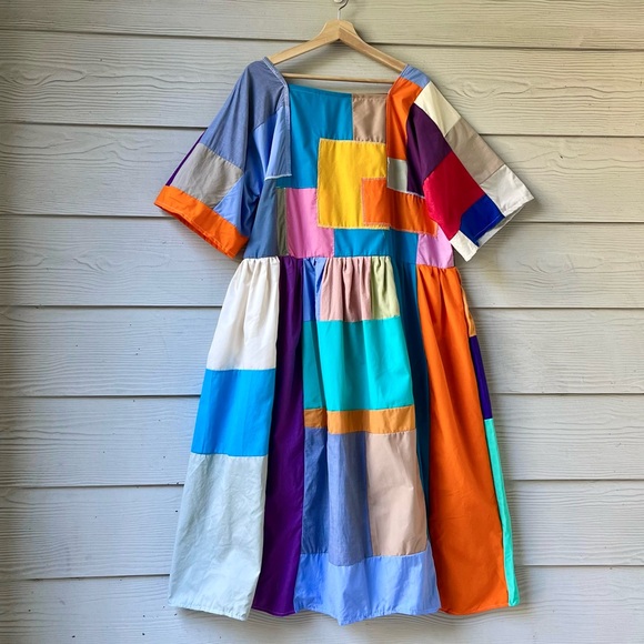 Handmade Quilted Patchwork Colorblock Dress SKU 10184 - Picture 2 of 16